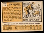 1963 Topps #104 Lew Krausse Back Thumbnail