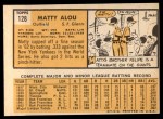 1963 Topps #128 Matty Alou Back Thumbnail