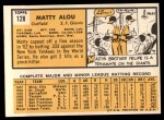 1963 Topps #128 Matty Alou Back Thumbnail