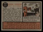 1962 Topps #275 Norm Siebern Back Thumbnail