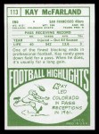 1968 Topps #113 Kay McFarland Back Thumbnail