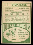 1968 Topps #2 Dick Bass Back Thumbnail