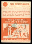 1963 Topps #31 Carl Brettschneider Back Thumbnail