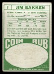 1968 Topps #8 Jim Bakken Back Thumbnail
