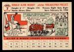 1956 Topps #7 Ron Negray Back Thumbnail
