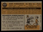 1960 Topps #477 Don Ferrarese Back Thumbnail