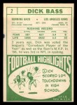 1968 Topps #2 Dick Bass Back Thumbnail