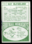 1968 Topps #113 Kay McFarland Back Thumbnail