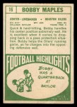 1968 Topps #16 Bobby Maples Back Thumbnail