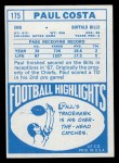 1968 Topps #175 Paul Costa Back Thumbnail