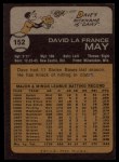 1973 Topps #152 Dave May Back Thumbnail
