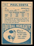 1968 Topps #175 Paul Costa Back Thumbnail