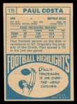 1968 Topps #175 Paul Costa Back Thumbnail
