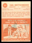 1963 Topps #31 Carl Brettschneider Back Thumbnail