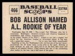 1961 Nu-Card Scoops #466 Bob Allison Back Thumbnail