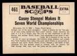 1961 Nu-Card Scoops #461 Casey Stengel Back Thumbnail