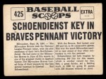 1961 Nu-Card Scoops #425 Red Schoendienst Back Thumbnail