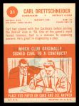 1963 Topps #31 Carl Brettschneider Back Thumbnail