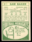 1968 Topps #32 Sam Baker Back Thumbnail