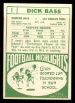 1968 Topps #2 Dick Bass Back Thumbnail