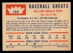 1960 Fleer #52 Bill Terry Back Thumbnail