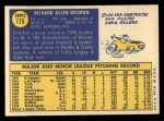 1970 Topps #175 Dick Bosman Back Thumbnail