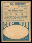 1968 Topps #211 Joe Morrison Back Thumbnail