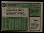 1974 Topps #465 Dick Bosman Back Thumbnail