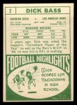 1968 Topps #2 Dick Bass Back Thumbnail