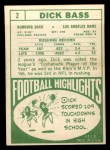 1968 Topps #2 Dick Bass Back Thumbnail