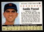 1961 Post Cereal #99 BOX Camilo Pascual Front Thumbnail