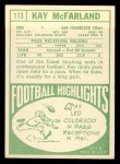 1968 Topps #113 Kay McFarland Back Thumbnail