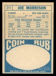 1968 Topps #211 Joe Morrison Back Thumbnail