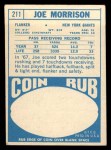 1968 Topps #211 Joe Morrison Back Thumbnail