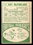 1968 Topps #113 Kay McFarland Back Thumbnail