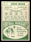 1968 Topps #2 Dick Bass Back Thumbnail