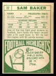 1968 Topps #32 Sam Baker Back Thumbnail