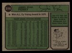 1974 Topps #316 Jim Perry Back Thumbnail