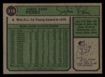 1974 Topps #316 Jim Perry Back Thumbnail