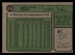 1974 Topps #316 Jim Perry Back Thumbnail