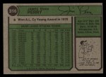 1974 Topps #316 Jim Perry Back Thumbnail