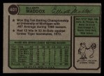 1974 Topps #401 Elliott Maddox Back Thumbnail