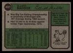 1974 Topps #401 Elliott Maddox Back Thumbnail