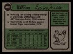 1974 Topps #401 Elliott Maddox Back Thumbnail