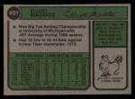 1974 Topps #401 Elliott Maddox Back Thumbnail