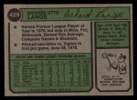 1974 Topps #429 Dick Lange Back Thumbnail
