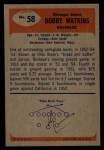 1955 Bowman #58 Bobby Watkins Back Thumbnail