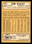 1968 Topps #450 Jim Kaat Back Thumbnail