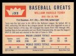 1960 Fleer #52 Bill Terry Back Thumbnail