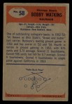 1955 Bowman #58 Bobby Watkins Back Thumbnail